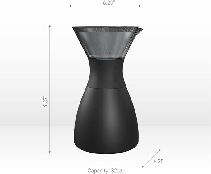 asobu Insulated Pour Over Coffee Maker (32 oz.) Double-Wall Vacuum, Stainless-Steel Filter and Take on the Go Carafe (Midnight Marble)