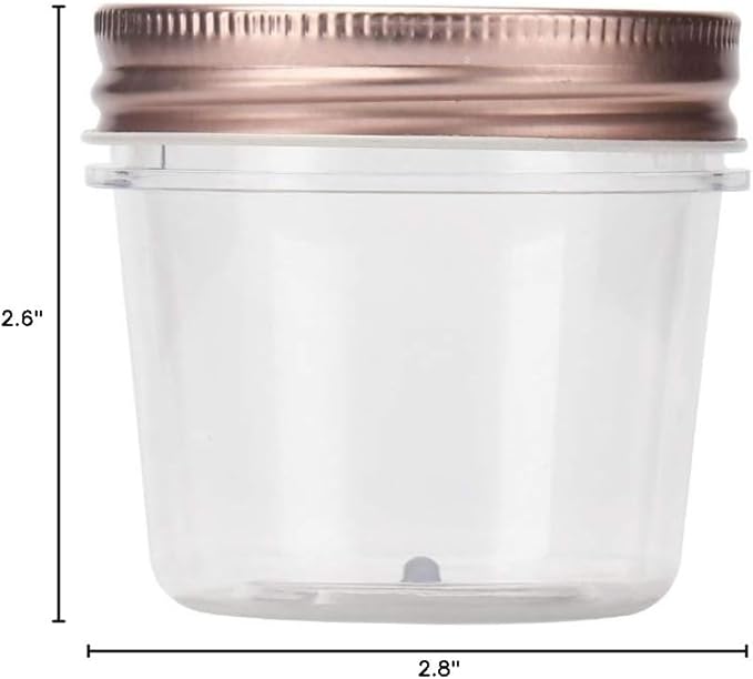 Novelinks 4 Ounce Clear Plastic Jars with Rose Gold Lids - Refillable Round Containers for Kitchen & Household Storage - BPA Free (40 Pack)