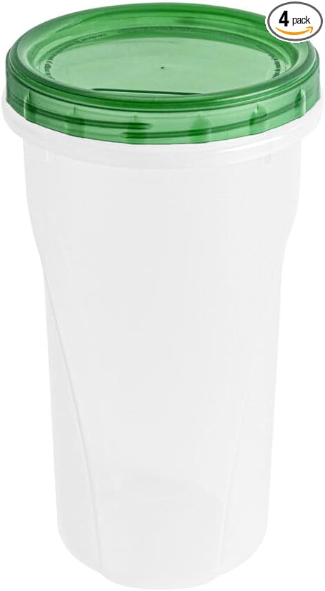[48 Oz - Green - 4 Pk] Large Deli Food Storage Screw And Seal Containers 48 Oz Stackable Reusable Mirowave Dishwasher Safe Quality Plastic Twist Cap Canisters 4 Pack