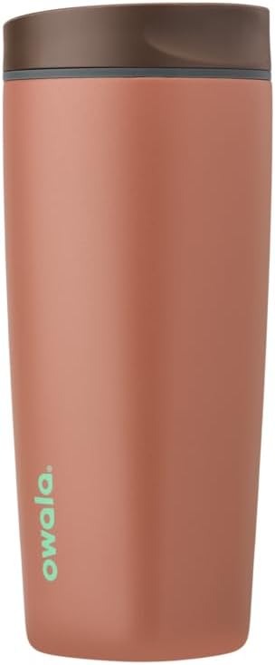 Owala SmoothSip Slider Insulated Stainless Steel Coffee Tumbler, Reusable Iced Coffee Cup, Hot Coffee Travel Mug, BPA Free 20 oz, Cozy Cocoa