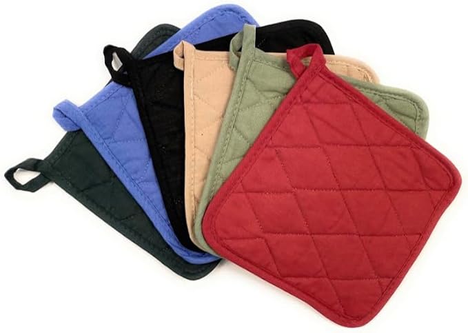 12 Pack Square Pot Holders 100% Cotton Heat Resistant Hotpads for Cooking Kitchen Potholder Set Trivet for Cooking Baking Camping House with Hanging Loops, Size: 8x8inch, Machine Washable