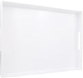 White Serving Tray for Coffee Table, Rectangular Plastic Decorative Tray with Handles for Entertaining, Outdoor Patio, Living Room, Ottoman, Bathroom Counter, 11.8”*15.7”*1.6”