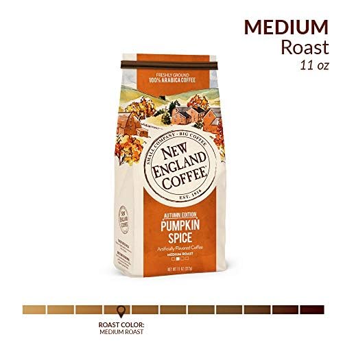 New England Coffee Pumpkin Spice Medium Roast Ground Coffee, 11oz Bag (Pack of 1)