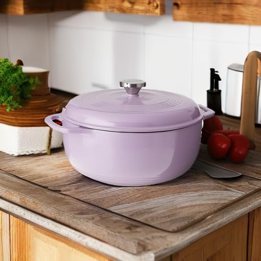 Lodge 7.5 Quart Enameled Cast Iron Oval Dutch Oven with Lid – Dual Handles – Oven Safe up to 500° F or on Stovetop - Use to Marinate, Cook, Bake, Refrigerate and Serve – Lilac