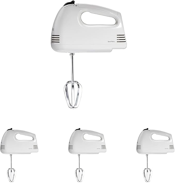 Proctor Silex Easy Mix 5-Speed Electric Hand Mixer with Bowl Rest, Compact and Lightweight, 100 Watts of Peak Power, White (62515PS) (Pack of 4)