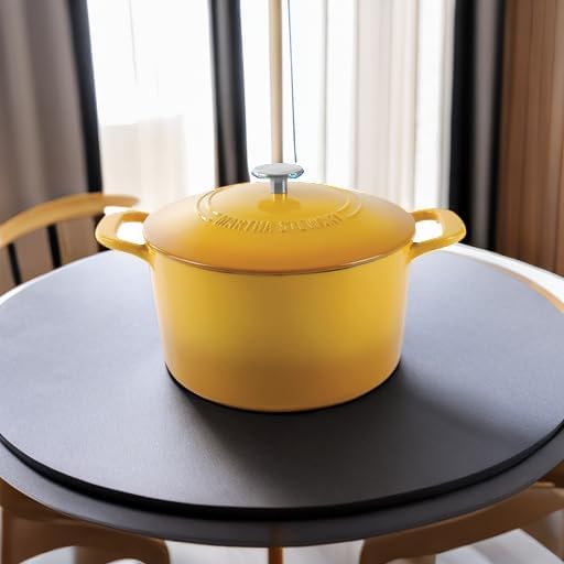 MARTHA STEWART Gatwick 7-Quart Enamel Cast Iron Dutch Oven Pot with Lid – Yellow – Heavy-Duty Dutch Oven for Slow Cooking, Braising & Baking
