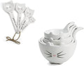 White Cat Measuring Cups & Spoons Gift Set – Ceramic Kitchen Tools for Cat Lovers & Bakers – 4 Measuring Cups and 4 Measuring Spoons – Unique Gift for Kitchen, Baking, and Cat Lovers