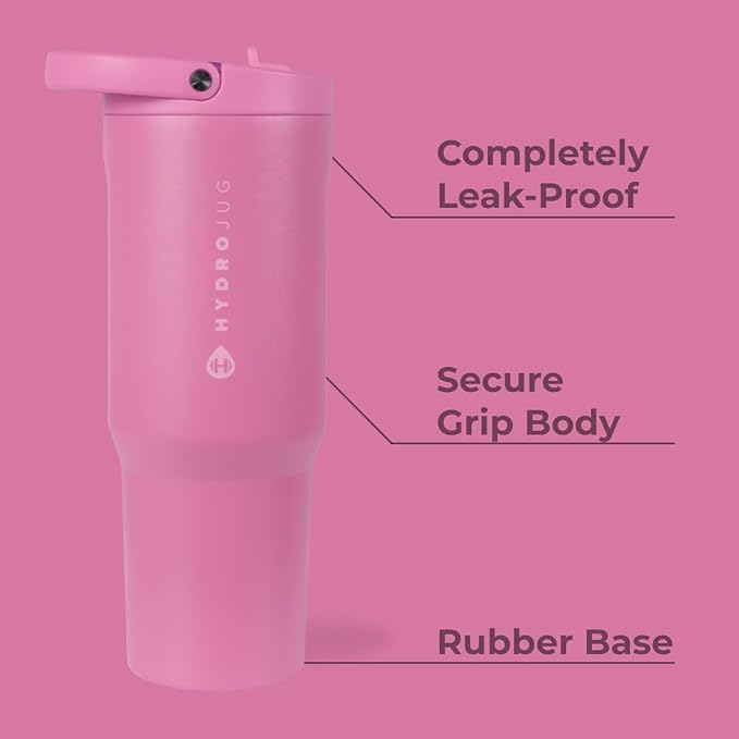 HydroJug Sport - Stainless Steel Tumbler with Straw, Vacuum Insulated, 40oz Leakproof Water Bottle, Ergonomic Design, Reusable, Dishwasher Safe, Rubber Base, Durable for Gym or Outdoors, Taffy