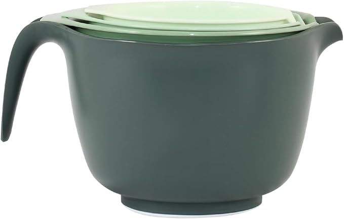 Glad Mixing Bowls with Pour Spout, Set of 4 - Nesting Plastic Bowls (1.2qt, 1.9qt, 2.8qt, and 3qt with Handle) - Non Slip Base, Dishwasher Safe Kitchen Cooking and Baking Supplies, Green