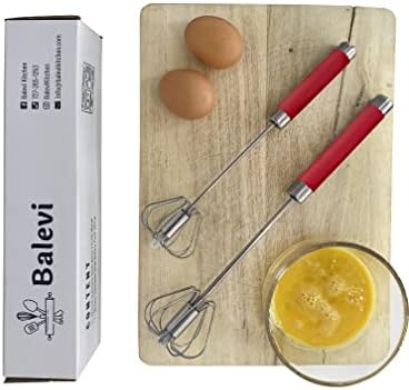 Stainless Steel Push Whisk - Easy to Use Manual Hand Mixer & Plunger Whisk - Make Froth, Foam & Whipped Cream - Semi Auto Egg Beater Plastic Tip Won’t Scratch Pans (2 Pack 10in & 12in) RED