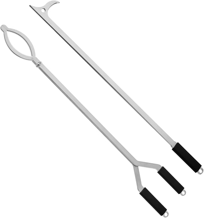 36" Stainless Steel Fire Log Tongs Firewood Grabber and Fire Poker Set,Large Fire Pit Tool Outdoor/Indoor Bonfire Campfire Backyard Deck Camping Log Grabber Safely Moves Firewood