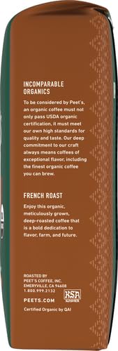 Peet's Coffee Dark Roast Ground Coffee | USDA Organic | French Roast | 36 Ounces | 2 Bags
