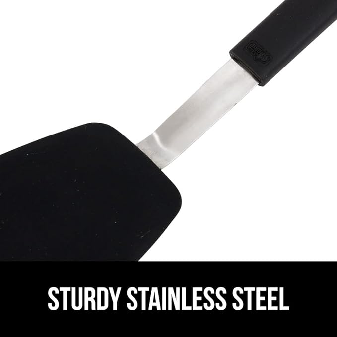 GORILLA GRIP Patented BPA-Free Non-Scratch Spatula, Heat Resistant Silicone Head for Nonstick Cooking Pans, Soft Rubber Handle, Kitchen Spatulas for Flipping, Holiday Prep Essentials, 11.6 in, Black