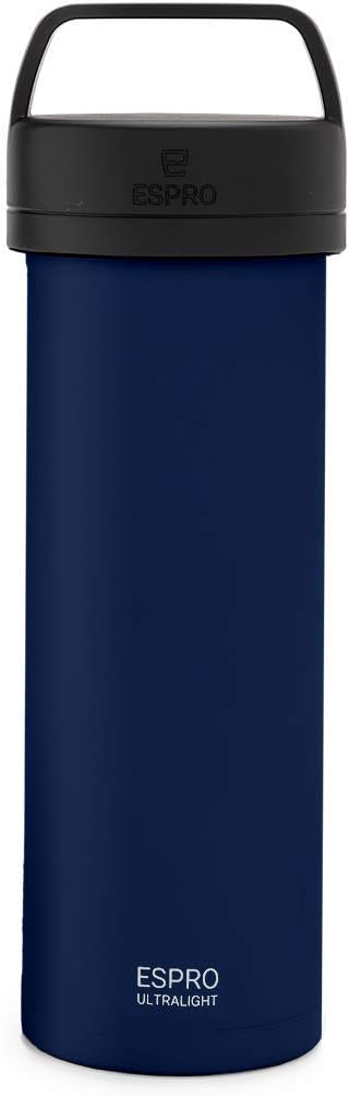 ESPRO P0 Ultralight French Press Coffee Maker for Travel, Vacuum Insulated Stainless Steel, 16 Ounces, Blue