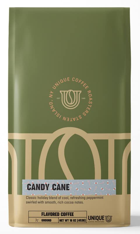 Holiday Peppermint Candycane Flavored Ground Coffee, 1 LB (16 oz) bag, Medium Roast, 100% Arabica Premium Quality Flavor