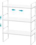 iPEGTOP Expandable Cabinet Storage Shelf Organizer Rack, Heavy Duty Cupboard Stand Spice Rack Adjustable Height Garage Pantry Shelf Space Riser for Counter Kitchen Organization, White, 3 Pack