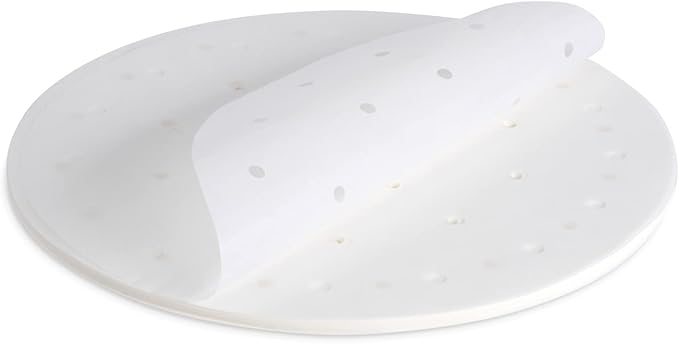 Juvale Disposable Air Fryer Liners - 10-Inch Round White 100-Pack - Perforated Parchment Paper Sheets for Dumplings, Buns & Dim Sum - Steamer Basket Liners & Air Fryer Accessories