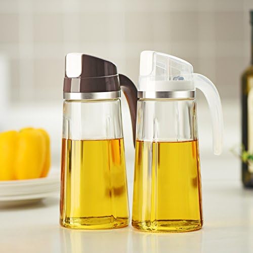 Marbrasse Oil Dispenser for Kitchen,20 OZ /600ml Leakproof Glass Oil Bottle with Auto Flip Cap,Olive Oil Container for Kitchen Cooking (White)
