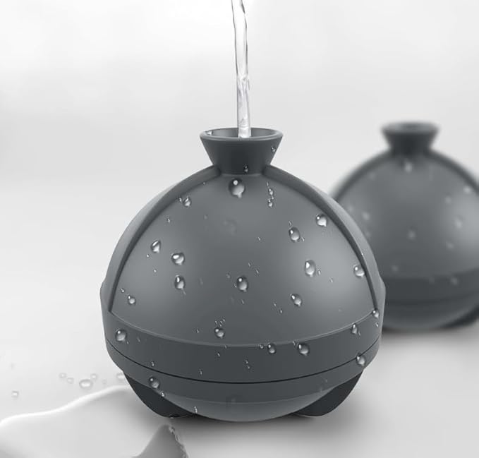 Samuelworld Large Ice Ball Maker with Lid, 4 x 2.5 Inch Round Silicone Ice Ball Mold, BPA Free, Easy To Fill Round Silicone Ice Tray, Craft Ice Maker for Whiskey, Cocktails, Gifting - Grey
