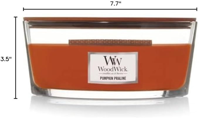WoodWick Pumpkin Praline Holiday Candle Gifts for Women and Men, 16 oz Ellipse Candle with Crackling Wick