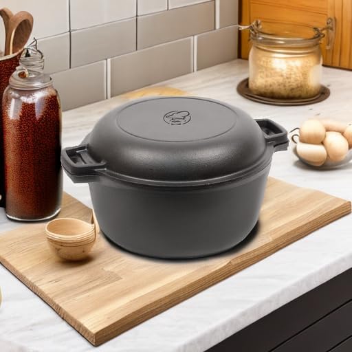 COMMERCIAL CHEF 5-Quart Cast Iron Dutch Oven with Skillet Lid