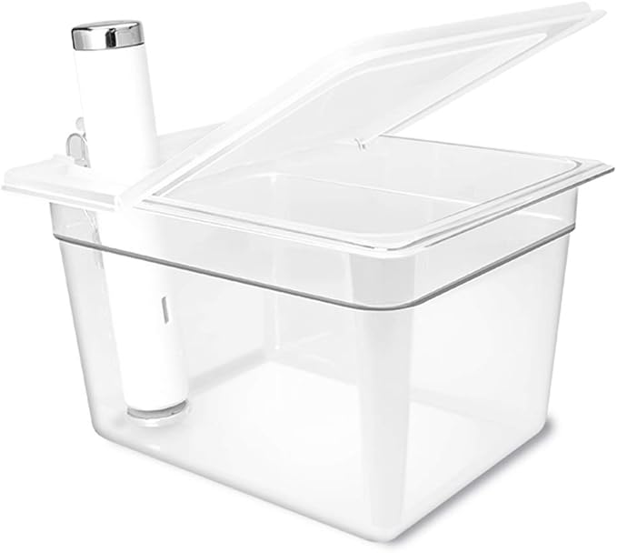 Everie Sous Vide Container 12 Quarts with Universal Collapsible Hinged Lid and Rack and Container Sleeve Compatible with All Anova Models, Joule, Insant Pot, Wancle and Others, KIT-TY-PP