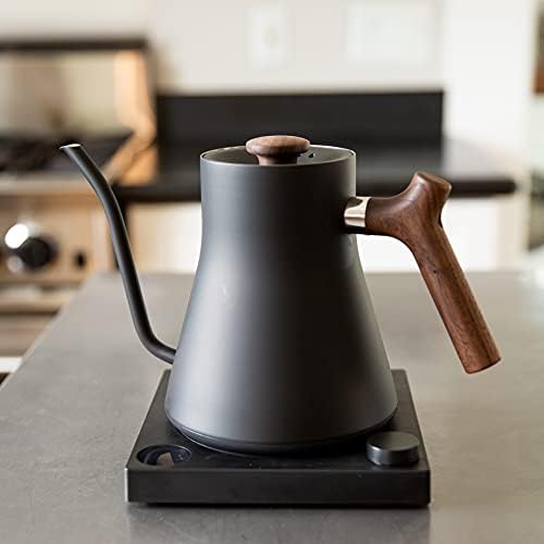 Fellow Stagg EKG Electric Gooseneck Kettle - Pour-Over Coffee and Tea Kettle - Stainless Steel Water Boiler - Quick Heating for Boiling Water - Matte Black With Walnut Handle