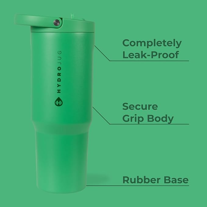 HydroJug Sport - Stainless Steel Tumbler with Straw, Vacuum Insulated, 40oz Leakproof Water Bottle, Ergonomic Design, Reusable, Dishwasher Safe, Rubber Base, Durable for Gym or Outdoors, Clover