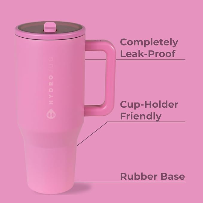 HydroJug Traveler - 40 oz Water Bottle with Handle & Flip Straw - Fits in Cup Holder, Leak Resistant Tumbler-Reusable Insulated Stainless Steel & Rubber Base - Gifts for Women & Men, Taffy