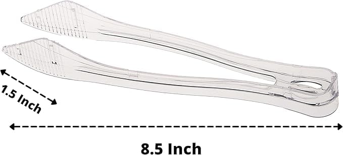 PARTY BARGAINS 8.5 Inches Plastic Serving Tongs, 12 Pack, Premium Quality & Heavy-Duty Clear Plastic Tongs for BBQ, Salads, Grilling, Buffets, Kitchen