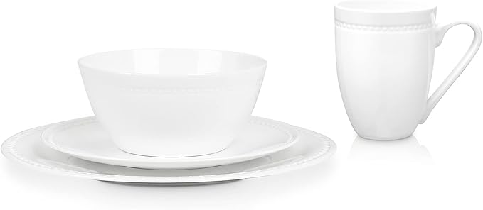 Stone lain Bone China Pinpoint Embossed 32 Piece Dinnerware Set, White
