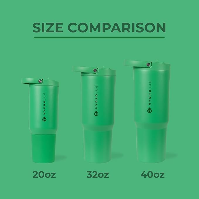 HydroJug Sport - Stainless Steel Tumbler with Straw, Vacuum Insulated, 40oz Leakproof Water Bottle, Ergonomic Design, Reusable, Dishwasher Safe, Rubber Base, Durable for Gym or Outdoors, Clover