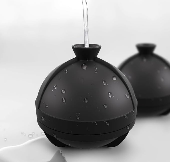 Samuelworld Large Ice Ball Maker with Lid, 4 x 2.5 Inch Round Silicone Ice Ball Mold, BPA Free, Easy To Fill Round Silicone Ice Tray, Craft Ice Maker for Whiskey, Cocktails, Gifting - Black