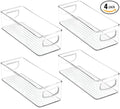 mDesign Small Plastic Office Storage Container Bins with Handles for Organization in Filing Cabinet, Closet Shelf, or Desk Drawers, Organizer for Notes, Pens, Pencils, Ligne Collection, 4 Pack - Clear