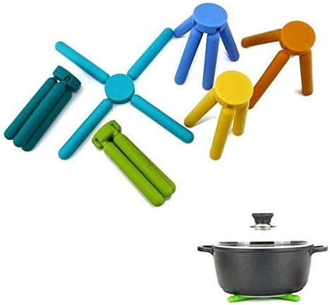 3/Pack Foldable Silicone Trivets, FENGCHEN Folding Trivets, Non-Slip Collapsible Cross Compact Design Expandable Silicone Pot Holder, Black