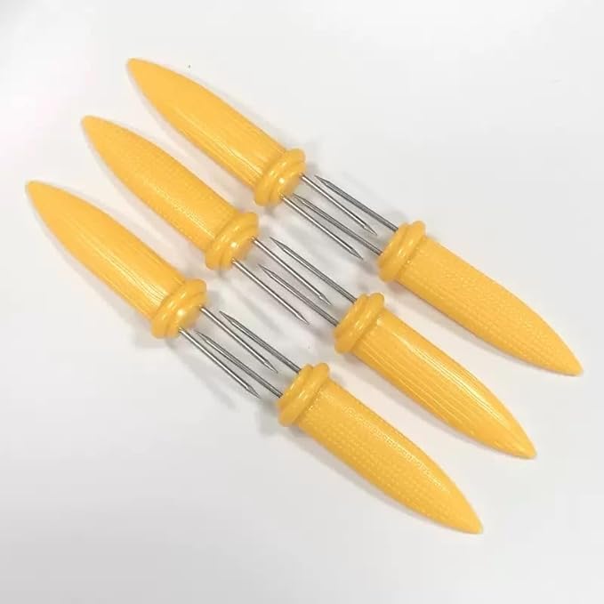 3.66 Inch Stainless Steel Corn Holders, Corn on The Grill, Corn on The Cob Skewers, Double Fork Sweet Corn Seat, Home & BBQ Cooking Fork (10 Pcs)