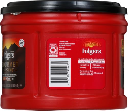 Folgers Gourmet Supreme Medium-Dark Roast Ground Coffee, 22.6 Ounce Canister