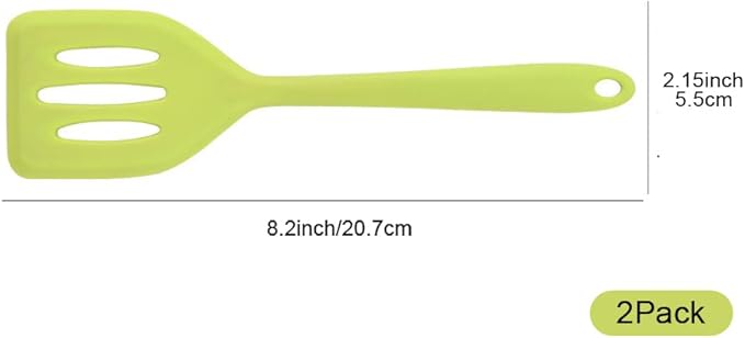 2Pack Small Silicone Turner High Heat Resistant Slotted Spatula for Fish, Eggs, Pancakes and More (8.2 IN, Green)
