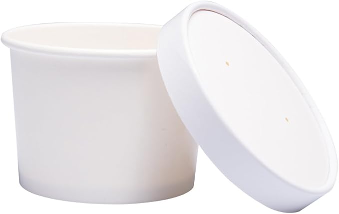 Paper Ice Cream Cups with Lids, Hot/Cold Soup Cups (White, 40, 12 oz)