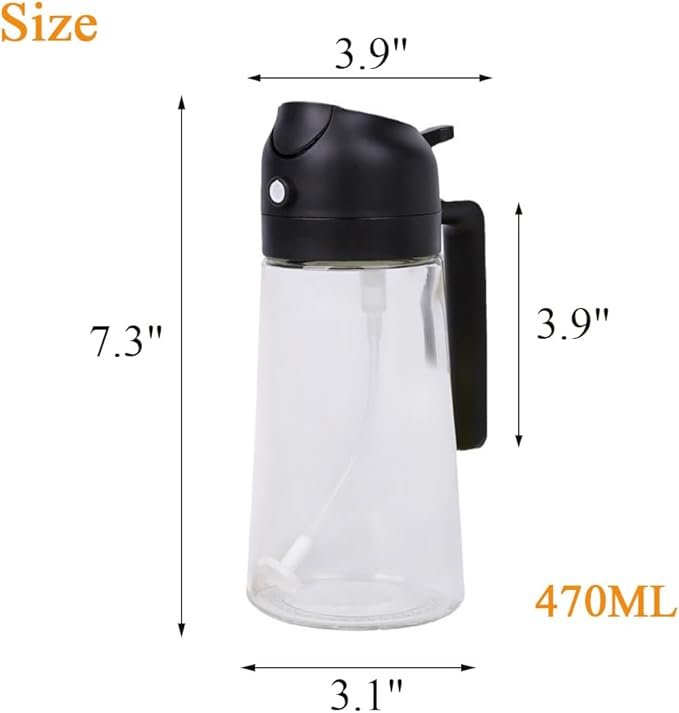 Olive Oil Sprayer Mister for Cooking,2 in 1 Olive Oil Dispenser Bottle for Kitchen,17oz Oil Sprayer for Cooking,Premium Glass Oil Mister Bottle for Air Fryer,Barbecue,Salad,Frying,BBQ (Black 1 Pack)