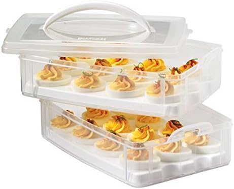 Snapware (2-Layer, 24 Eggs Plastic Detachable Deviled Egg Carrier Storage Container With Lid and Handle, Freezer Dishwasher Microwave Safe (Pack of 6)