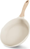 JEETEE 9.5 Inch Nonstick Frying Pan, Stone Coating Cookware, Nonstick Omelette Pan with Heat-Resistant Handle, Compatible with All Stoves (Beige)