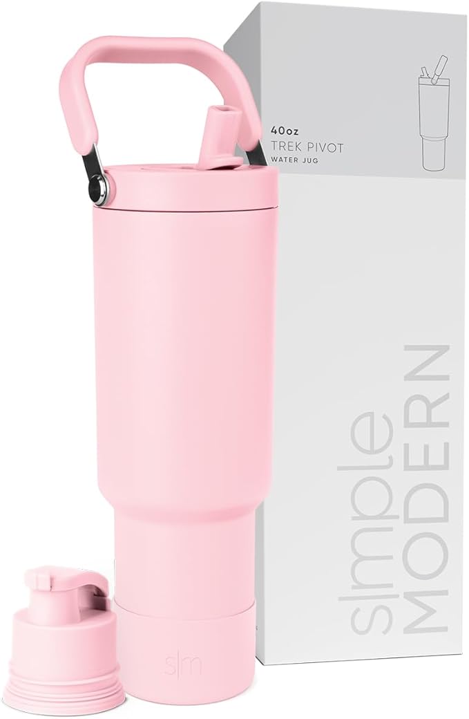 Simple Modern Trek Pivot | 40oz Flip Straw Tumbler with Handle | Water Bottle & Boot | Interchangeable Straw & Chug Lids | Insulated Stainless Steel Jug | Gym Sports Outdoors | Blush