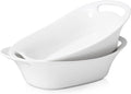 DOWAN Large Serving Bowls with Handles, 60 OZ Oval Serving Platter for Turkey, Fruit Salad Serving Dishes for Entertaining, Porcelain Pasta Bowls for Thanksgiving Day, Parties, Set of 2, Soft White