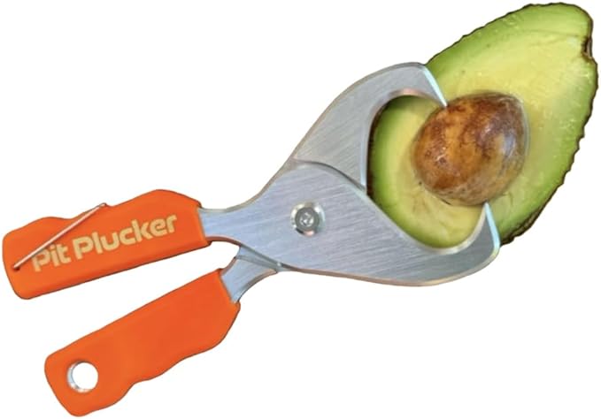 Avocado Tool, Kitchen Utensil with Hinged Handles, Wedge-Shaped Jaws for Pit Removal (Orange)