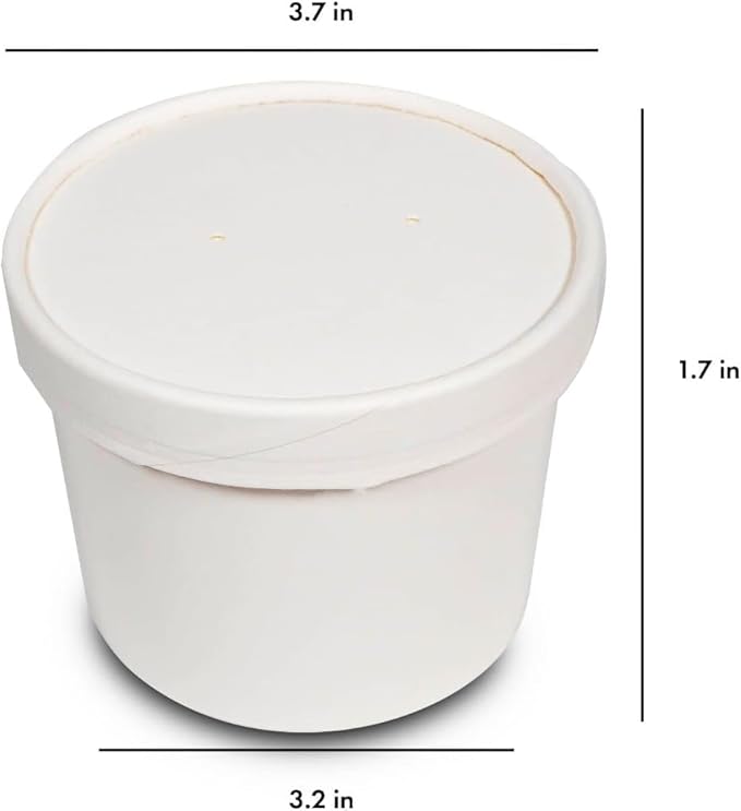 [250 Sets White Paper Food Containers With Vented Lids, To Go Hot Soup Bowls, Disposable Ice Cream Cups (12oz)