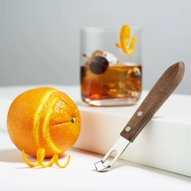 1Pc Cocktail Channel Knife with Walnut Wood Handle, Stainless Steel Bar Tool for Bartenders, Versatile Tool and Peeler for Cocktails