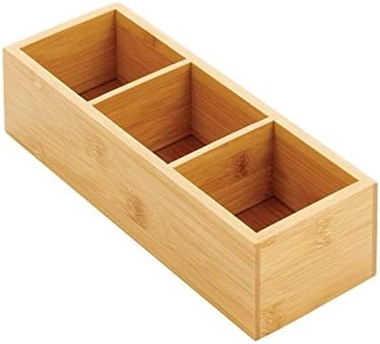 mDesign Slim Bamboo Wood Compact Food Storage Organizer Bin - 3 Divided Sections - Holder for Seasoning Packets, Pouches, Soups, Spices, Snacks - Natural