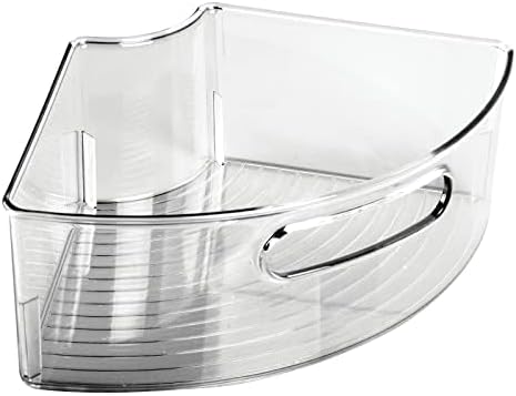 mDesign Plastic Lazy Susan Cabinet Storage Bin with Front Handle for Kitchen Countertop, Pantry, Shelf, Fridge Organization - Hold Food, Drinks, Snacks - Ligne Collection - Smoke Gray Tint