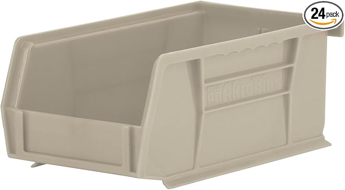 Akro-Mils 30220 AkroBins Plastic Storage Bins, Space-Saving Stackable Bins for Garage, Pantry, Craft Organization, 7-Inch x 4-Inch x 3-Inch, Stone, 24-Pack